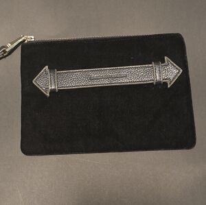 Aimee Kestenberg Black Velvet Wristlet Clutch with Leather Trim